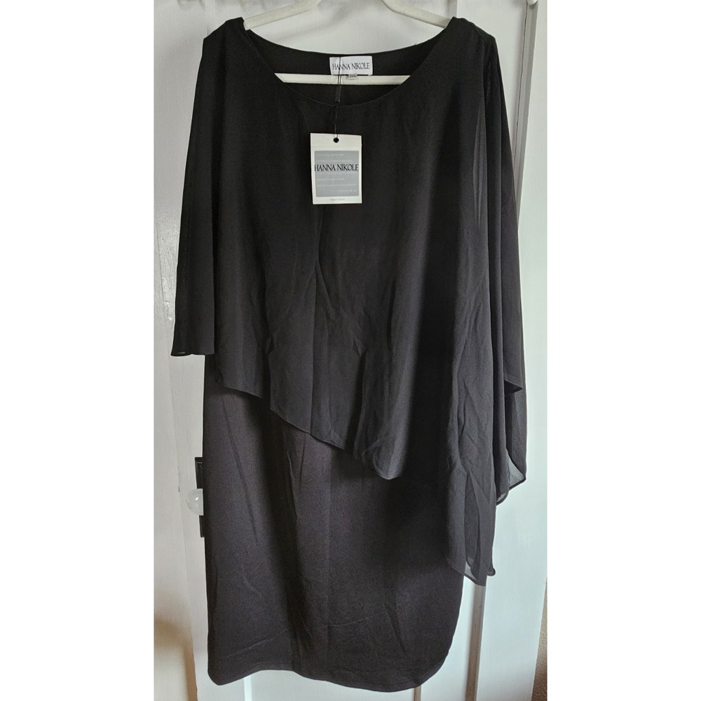 NWT Hanna Niole chiffon overlay dress black cape sheathâ dress Sz 20W
